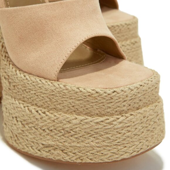 NEW🔥 Natural Nude Ankle Strap Raffia Espadrille Sandal Platform Block High Heel - Picture 5 of 5
